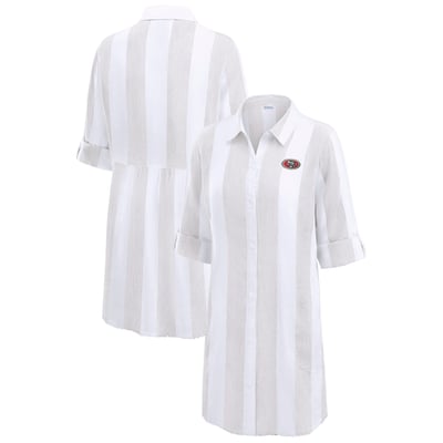 San Francisco 49ers Tommy Bahama Women's Rugby Beach Stripe Button-Up Tunic - Khaki/White